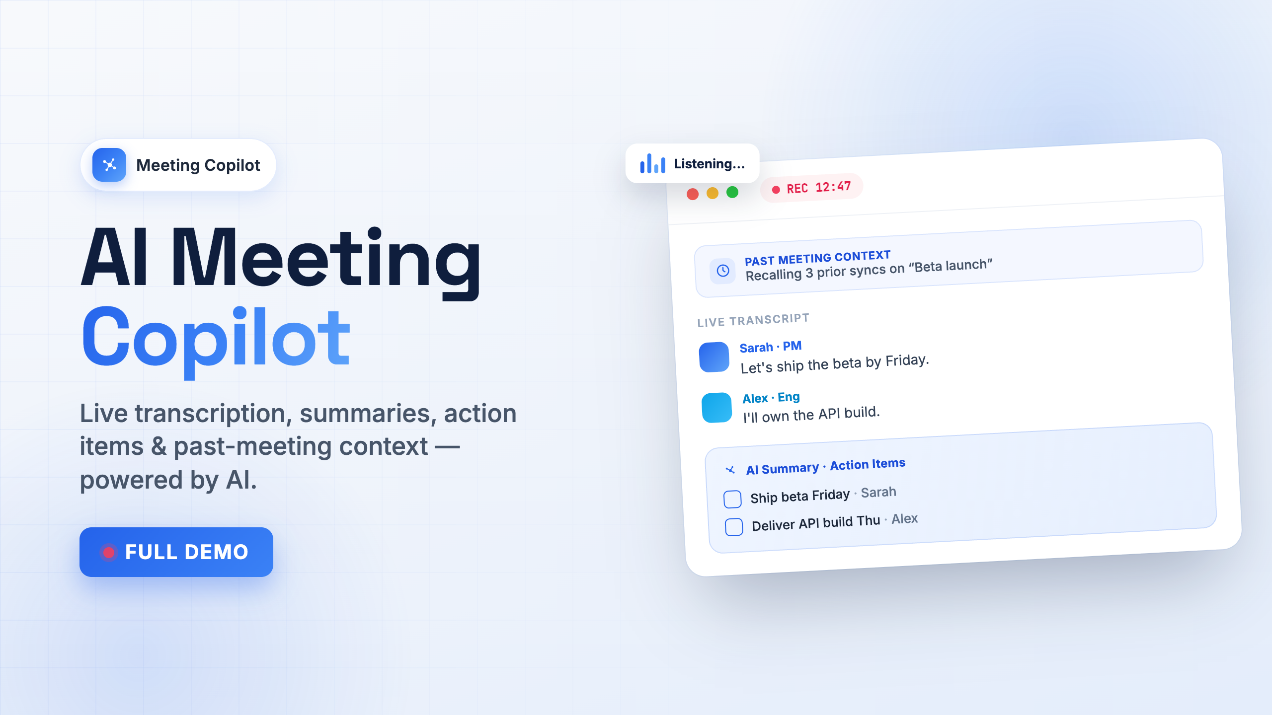 AI Meeting Copilot - Real-Time Transcription & Meeting Intelligence
